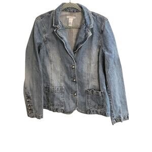 Crazy Horse by Liz Claiborne Faded Denim Jacket With Metal accents Womens XL EUC